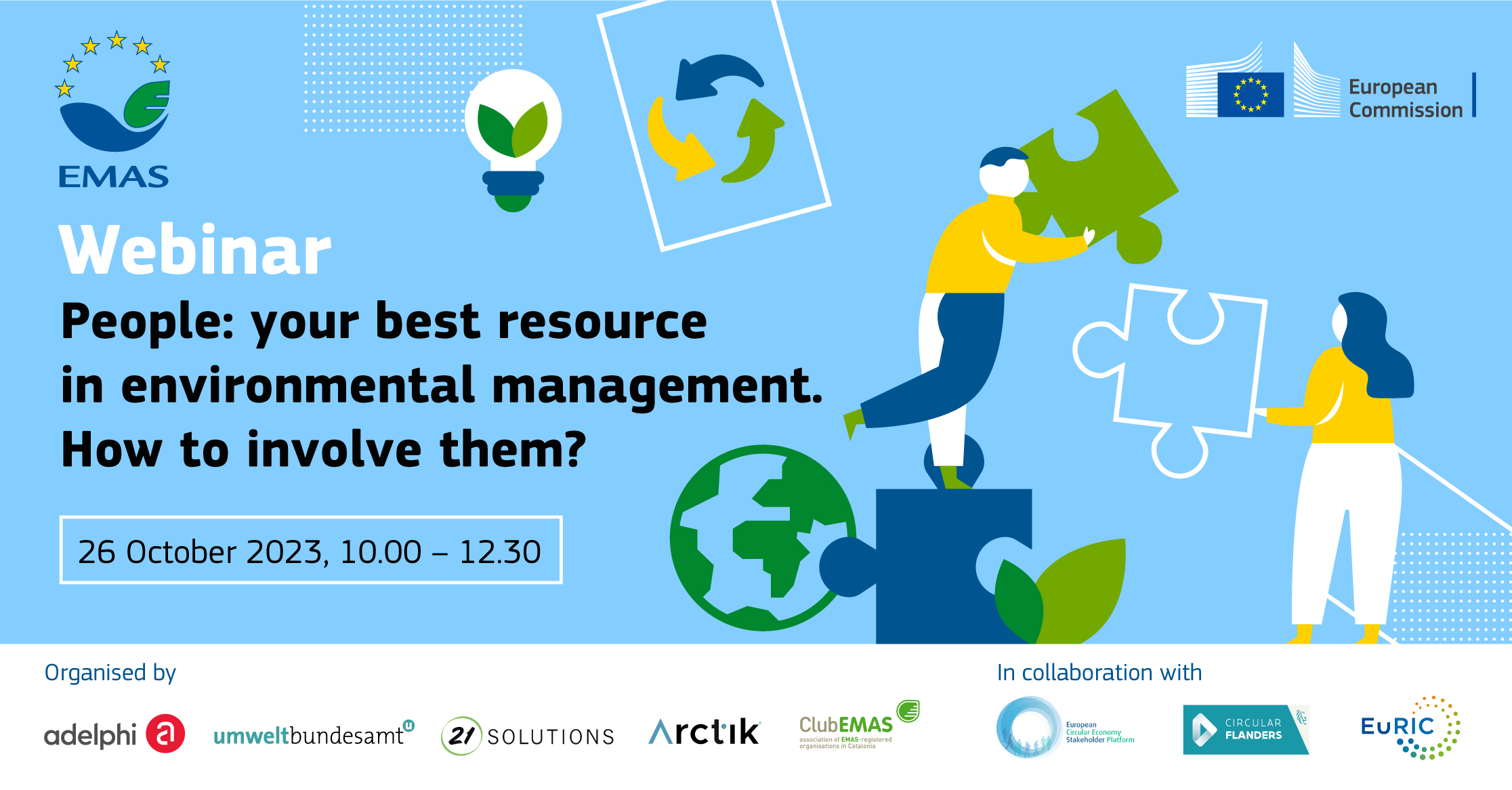 Image showing different pieces of puzzle and the title of the event People: your best resource in environmental management. How to involve them? 