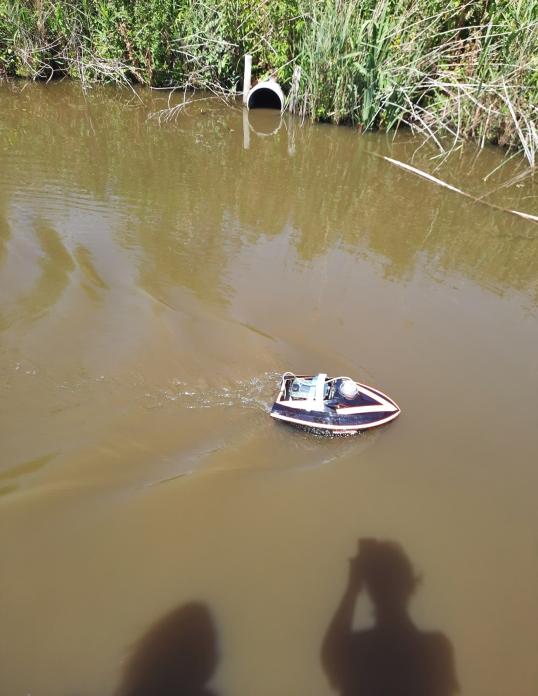 remote control boat in a lake