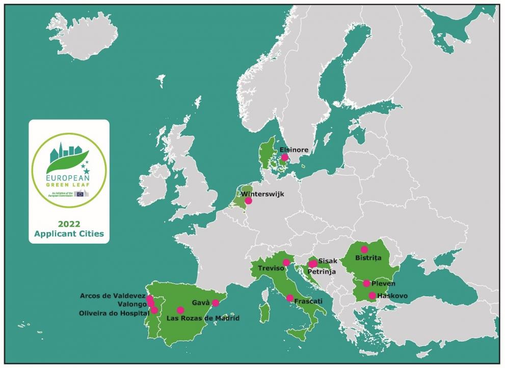 Map of Europe highlighting the countries from which cities have applied for the European Green Leaf 2022.