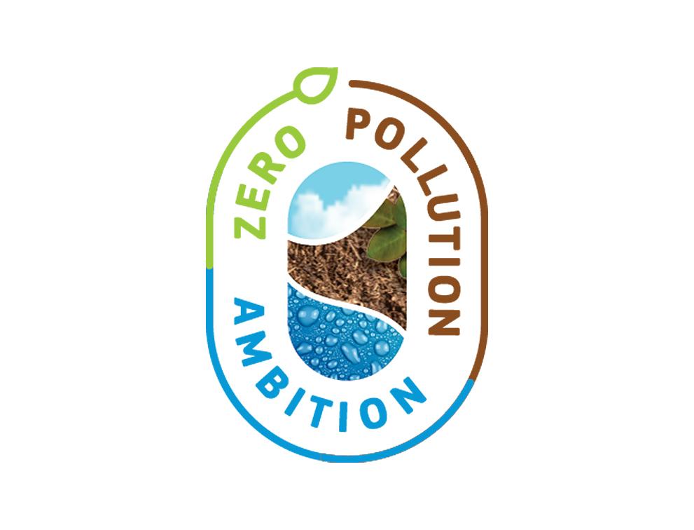 "Zero Pollution Ambition" logo including sky, earth and water element.