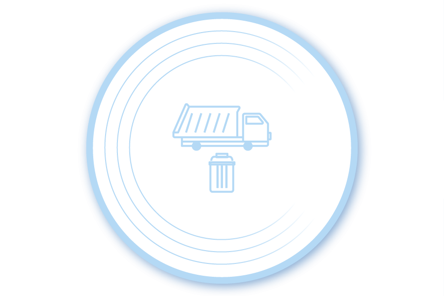 Circle depicting truck and waste bin.