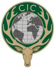 Circular logo depicting deer head