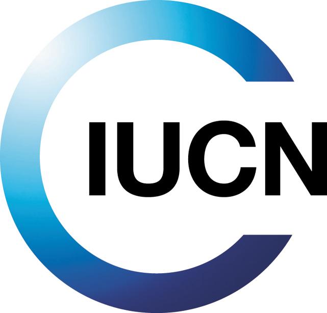 IUCN circular logo in various shades of blue. 