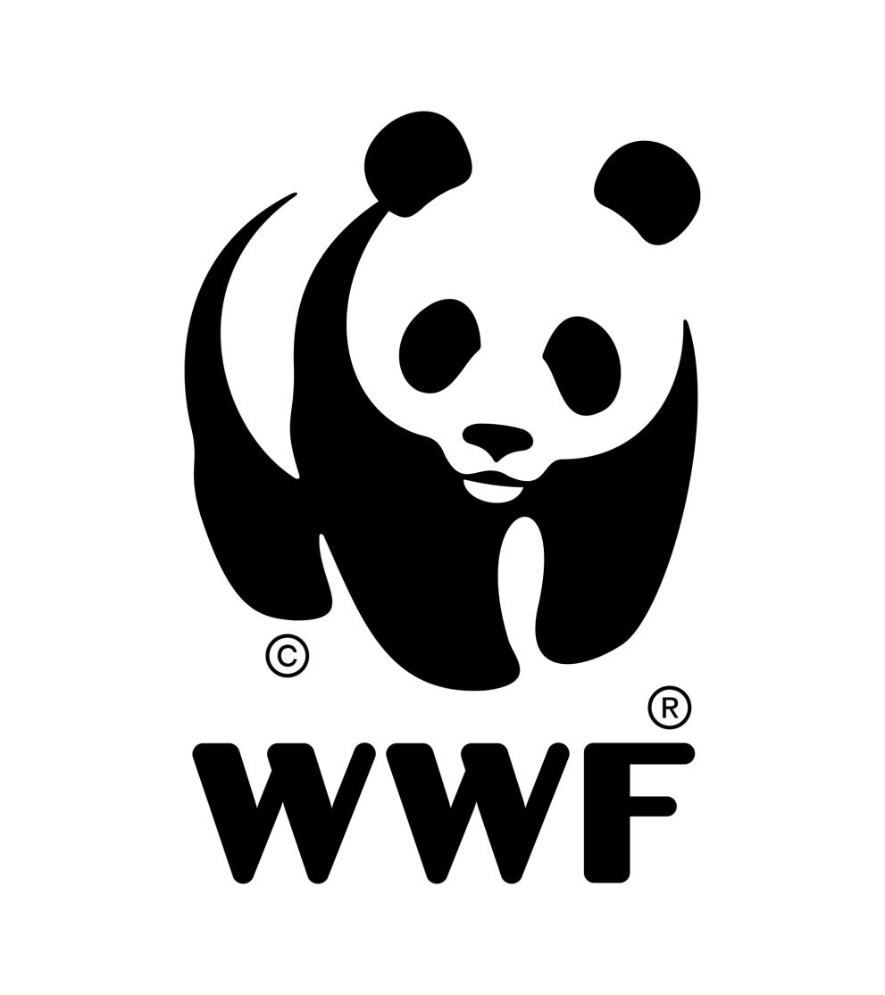 Black and white WWF logo depicting panda.