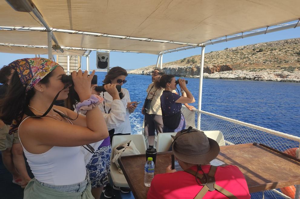 EL: Residents and visitors of Skyros island were welcomed for a field trip to Eleonora's falcon breeding colonies on Sunday morning