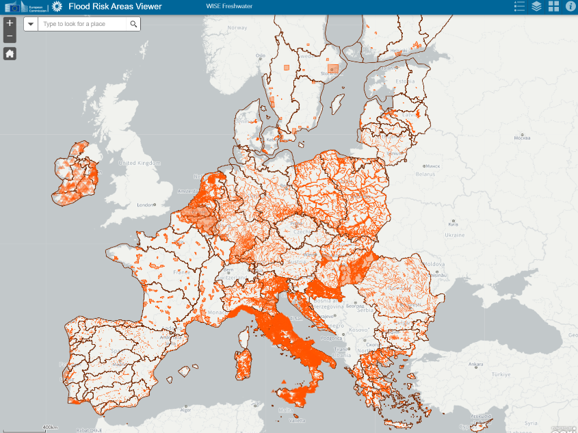Map of flood risk across Europe