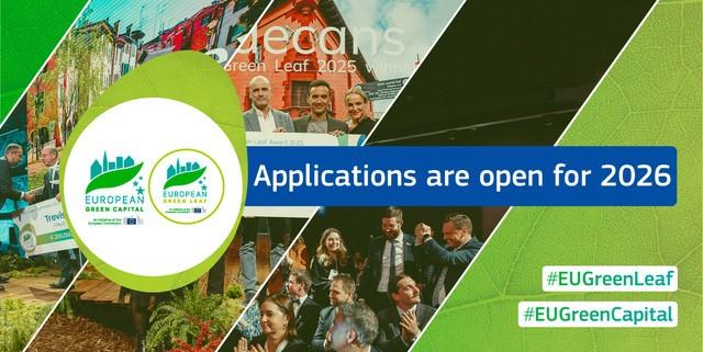 Text reads "Applications are now open for 2026" over an image of previous winners of the Green City awards