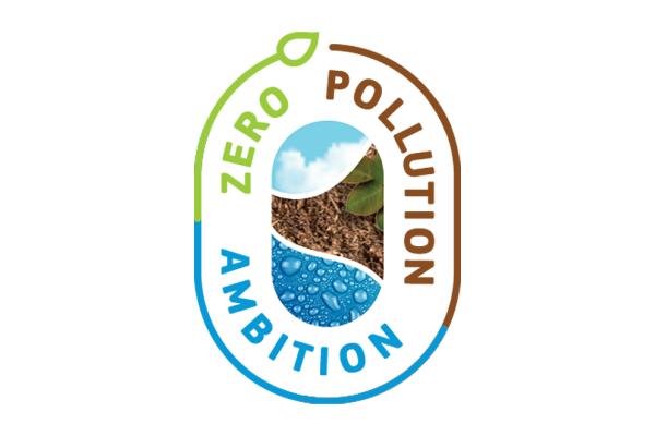 "Zero Pollution Ambition" logo including sky, earth and water element.