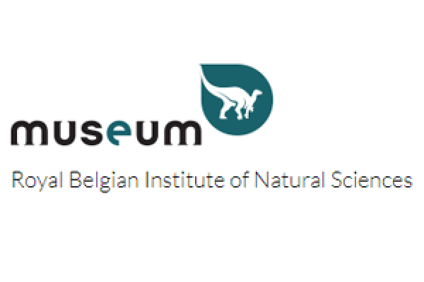 "Royal Belgian Institute of Natural Sciences" logo: corporate name in black and green letters on white background, including white dinosaur in green sphere.