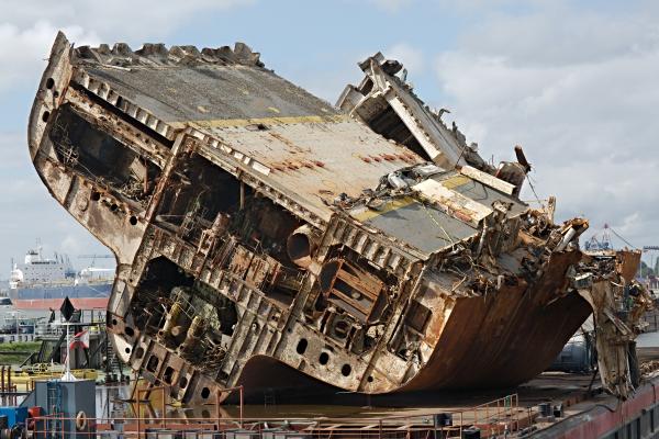 Ship wreck being dismantled