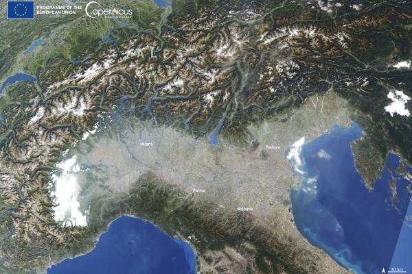 Overhead image of air pollution in Northern Italy