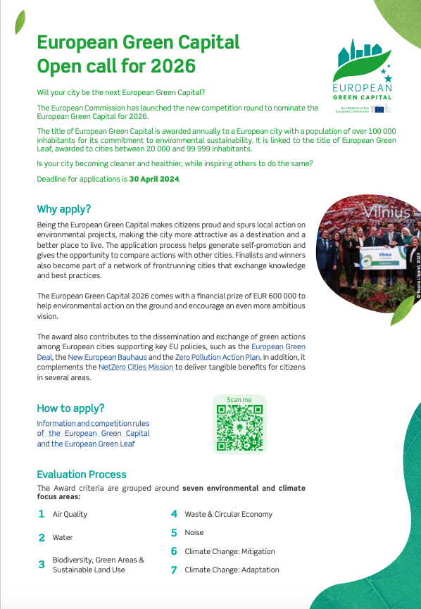 cover of the leaflet 'Will Your City be the next European Green Capital winner?'