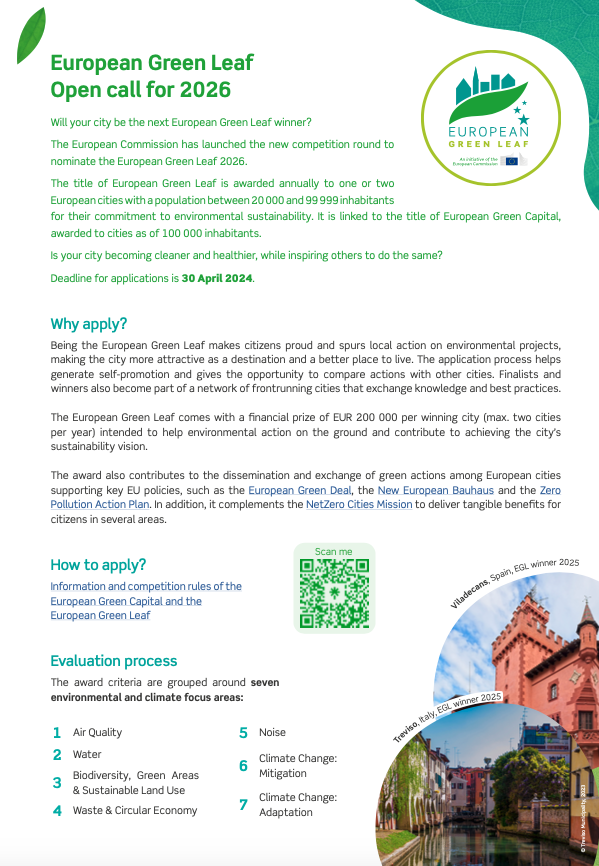 cover of the leaflet 'Will Your City be the next European Green Leaf?'